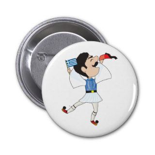 Greek Evzone dancing with Flag Pinback Button