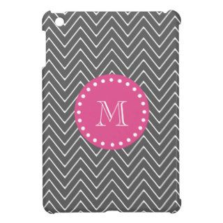 Hot Pink, Charcoal Gray Chevron  Your Monogram iPad Mini Cases