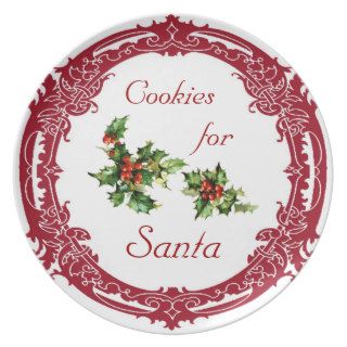 Vintage Holly Cookies for Santa Plate