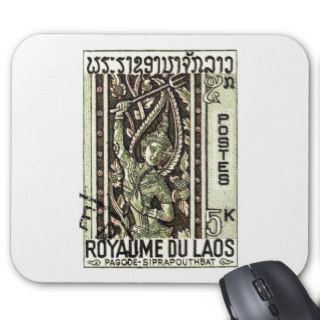 1967 Laos Siprapouthbat Pagoda Carving Stamp Mousepad