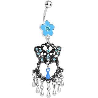 Blue Gem Butterfly Chandelier Belly Ring Body Piercing Rings Jewelry