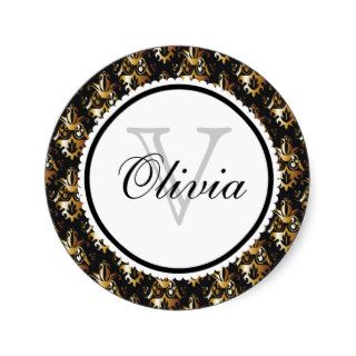Black and Gold Damask Pattern Stickers