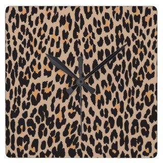 Animal Print, Spotted Leopard   Brown Black Wall Clocks