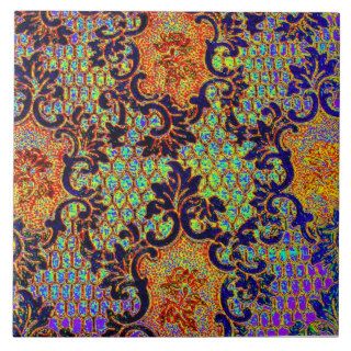 Vintage Psychedelic Wallpaper Floral Pattern Ceramic Tile