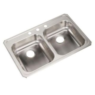 Elkay Celebrity Top Mount Stainless Steel 33x21.25x5.375 3 Hole Double Bowl Kitchen Sink GECR33213