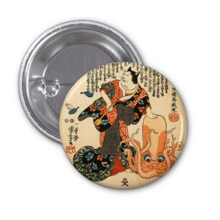 Cat Dressed As Woman With Octopus Fine Art Pinback Button
