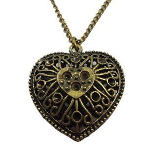 FP036 Vintage Style Bronze Tone Heart Pendant Necklace Jewelry