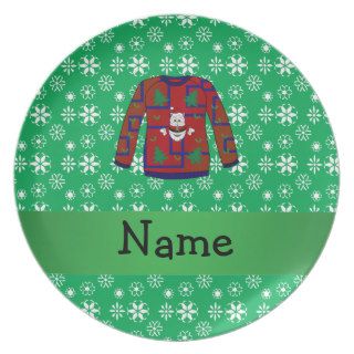 Personalized name ugly christmas sweater snowflake party plate