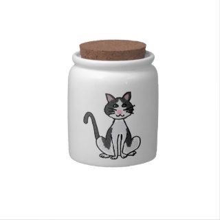 CR  Cute Grey and White Cat Candy Jar