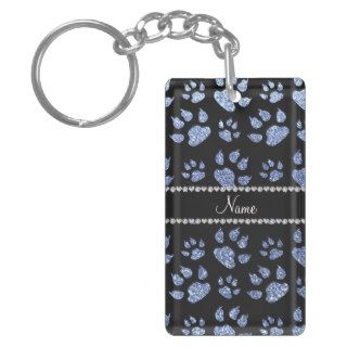 Personalized name light blue glitter cat paws key chains