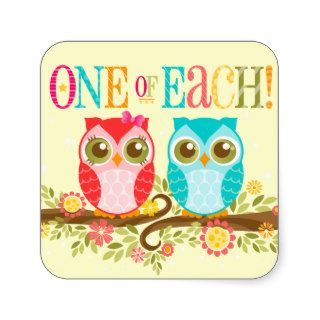 Baby Owls   One of Each Boy Girl Twins Stickers