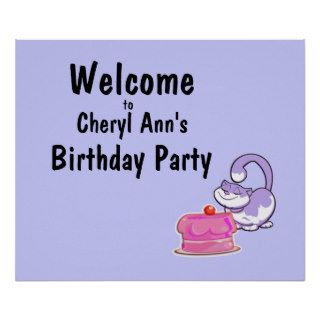 Kitty Cat and Cake Party Welcome Sign Posters