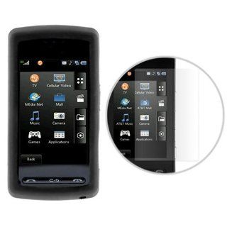 Black Flexible Soft Silicone Skin Case + Clear Reusable LCD Screen Protector for ATT LG Vu CU920 Cell Phone Electronics