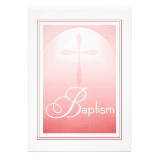 Baptism Christian Cross in Pink Custom Invitation
