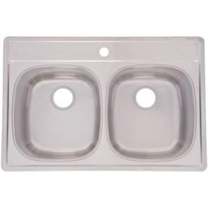 FrankeUSA Top Mount Stainless Steel 33x22x9.5 1 Hole 20 Gauge Double Bowl Kitchen Sink DSK951BX