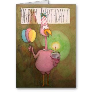 Pink Flamingo Whimsical Funny Bird Painting Cards