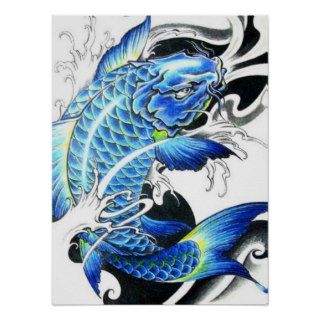 Cool Japanese BLue Koi Fish Poster