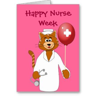 Happy Nurse Week Cartoon Cat Nurse Thank You Card