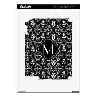 Black and White Damask Pattern with Monogram iPad 3 Decal