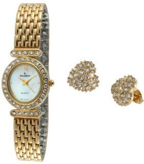 Peugeot Women's 555G Gold tone Watch & Crystal Accented Earring Gift Set at  Women's Watch store.