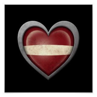 Latvian Heart Flag with Metal Effect Print