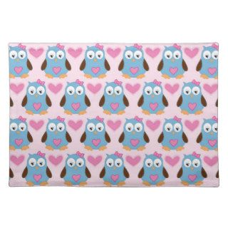 Pink Retro Girly Owl Pattern Placemat