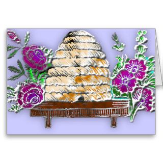 Bee Hive In Stained Glass Greeting Cards