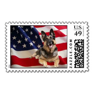 German Shepherd American Flag Postage Stamp