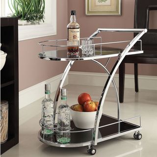 Chrome Metal with Black Tempered Glass Bar/ Wine/ Tea Serving Cart Kitchen Carts