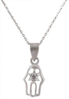 925 Sterling Silver Hamsa with Centered Jewish Stoned Star Pendant 18 Inch Cable Chain Necklace Jewelry