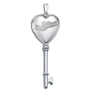 14k White Gold "Be My Valentine" KEY Heart Locket 1/2 Inch X Over1 1/4 Inch in Solid 14K White Gold Jewelry