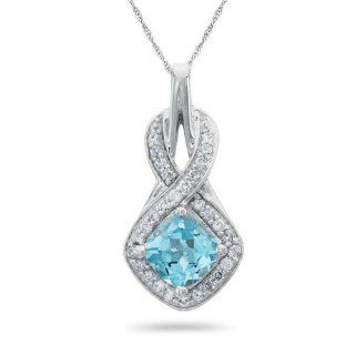 Sterling Silver, Blue Topaz and Diamond Pendant Jewelry