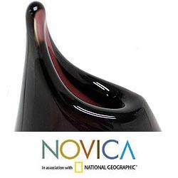 Murano Glass 'Amethyst Volcano' Handblown Vase (Brazil) Novica Vases