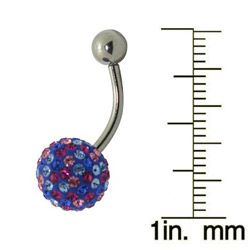 14 gauge 316L Surgical Sterling Silver Crystal accent Belly Ring Belly Rings
