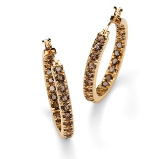 Angelina D'Andrea 18k Yellow Gold over Sterling Silver Smokey Quartz Hoop Earrings Palm Beach Jewelry Gemstone Earrings