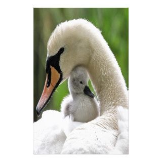 Mother And Baby Swan Custom Stationery