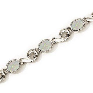 14K White Gold Oval Opal Bracelet by Jewelry Mountain Jewelry