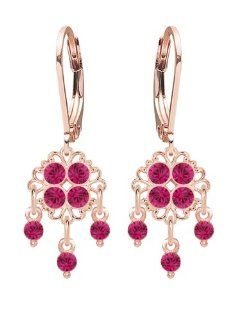 Stunning Dangle Flower Earrings Designed by Lucia Costin Garnished with Dots and Fuchsia Swarovski Crystals; 24K Pink Gold over .925 Sterling Silver; Handmade in USA Drop Earrings Jewelry