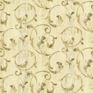 The Wallpaper Company 56 sq. ft. Beige Traditional Scroll Wallpaper WC1281886