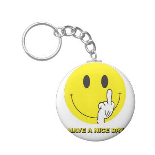 smiley face giving the finger key chain
