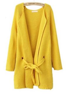 Yellow Long Sleeve Drawstring Loose Cardigan Sweater Yellow Cardigan Women