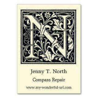 Decorative Letter "N Woodcut Woodblock Initial Business Card Templates