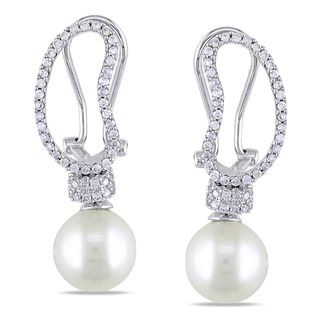 Miadora 14k White Gold Pearl and 1/2ct TDW Diamond Earrings (G H, I1 I2) Miadora Pearl Earrings