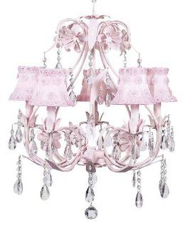 5 Arm Ballroom Chandelier in Pink with Pink Petal Flowers  Nursery Lamps  Baby
