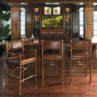 Borneo Campaign Bar Height Bar Stool (30"H seat)   Cinnamon Leather   Frontgate   Barstools With Backs