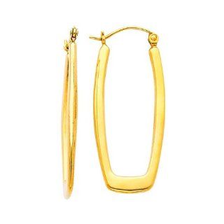 14K Yellow Gold 2.5mm Thickness Designer Flat Rectangular Earrings (0.6" x 1.4") GoldenMine Jewelry