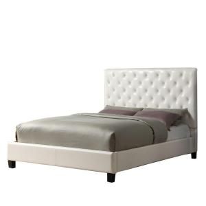 Tufted Queen Size Platform Bed in White Vinyl 40886B522W(3A)[BED]PL