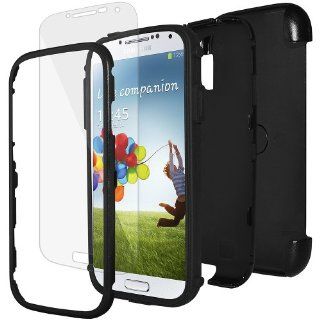 Amzer AMZ95667 Duo Shield Rugged Kickstand Holster Case Cover with Shatterproof Screen Protector for Samsung Galaxy S4 GT i9500   1 Pack   Retail Packaging   Black Cell Phones & Accessories