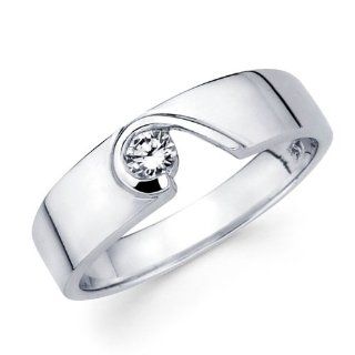 Womens Solitaire Diamond Wedding Ring 14k White Gold Band (1/7 Carat) Jewel Tie Jewelry