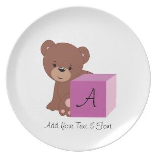 Teddybear Behind A Pink Baby Block Dinner Plates